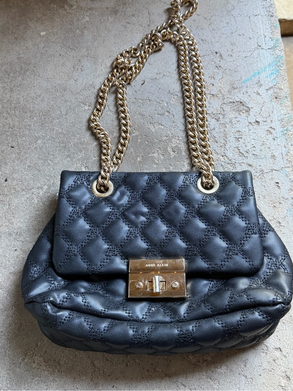 Anne Klein Black Quilted Shoulder Bag with Gold Chain
